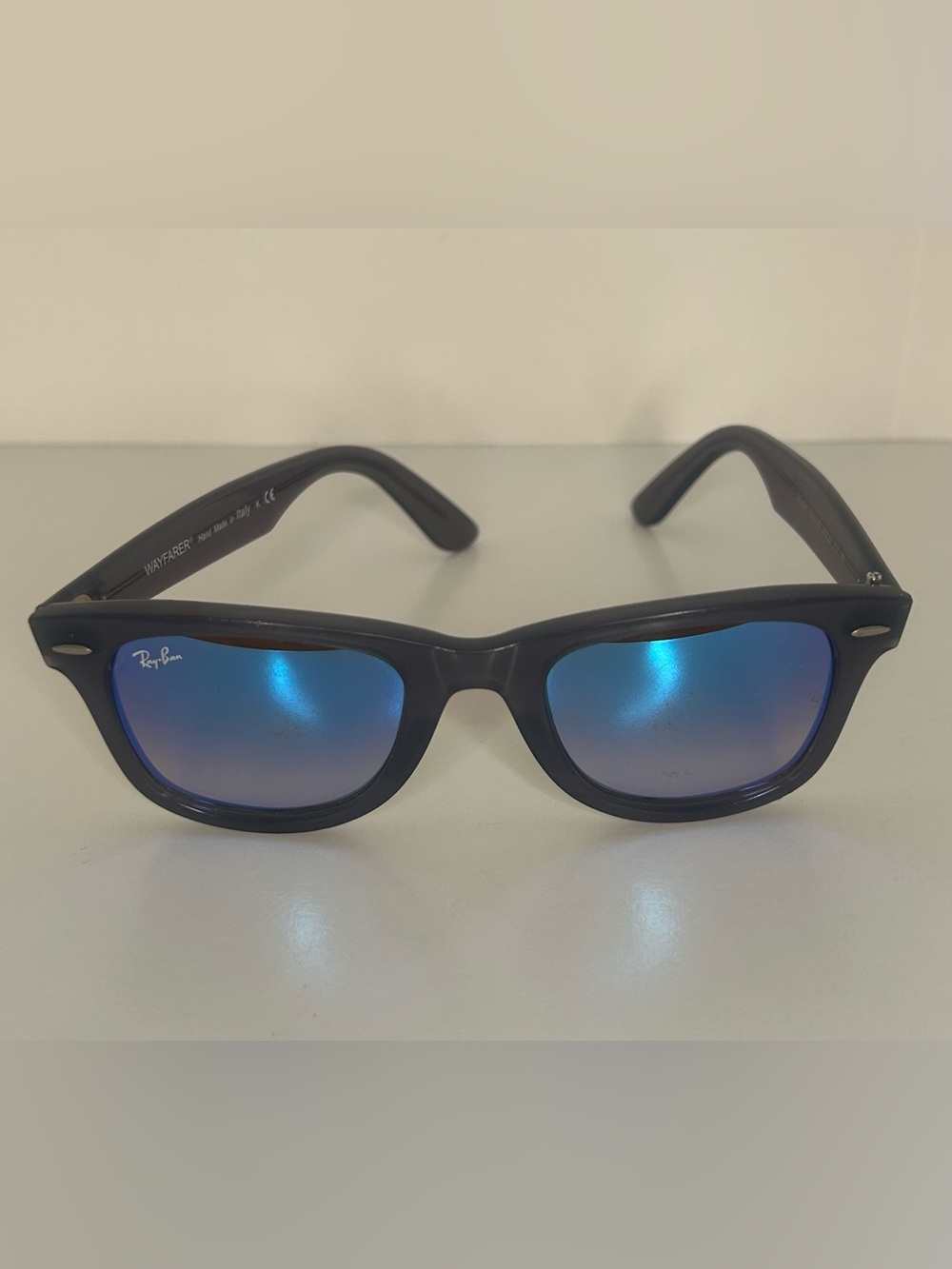 Ray-Ban Black Frame Sunglasses with Blue Mirrored Lenses